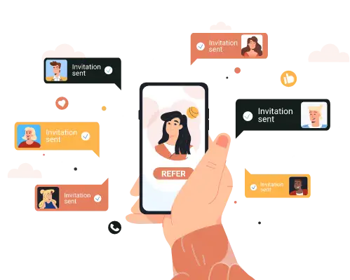 an_illustration_of_a_hand_holding_a_smartphone_with_various_social_media_invitation_notifications_around_it An illustration of a hand holding a smartphone with various social media invitation notifications around it.
