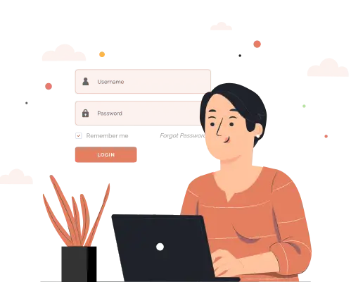 an_illustration_of_a_person_logging_into_a_website_on_a_laptop_with_fields_for_username_and_password An illustration of a person logging into a website on a laptop, with fields for username and password.